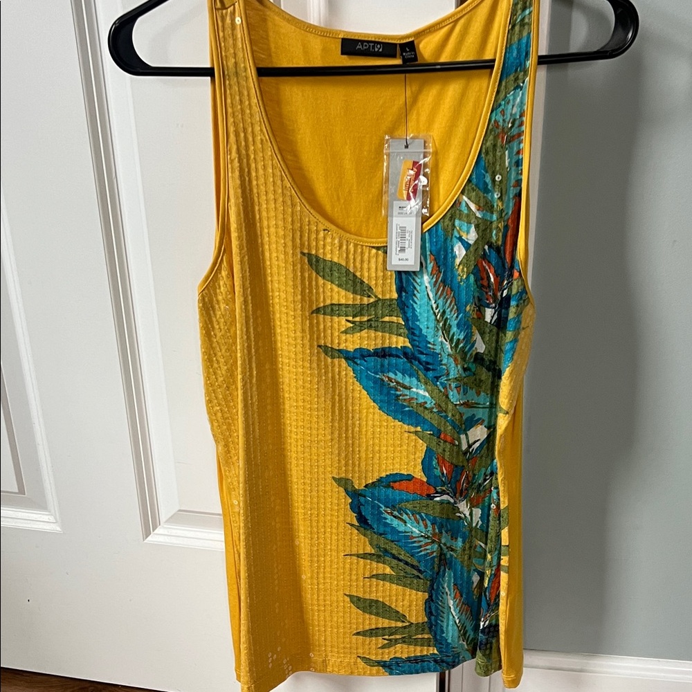 Apt. 9 Yellow Leaf Print Women's Tank Top